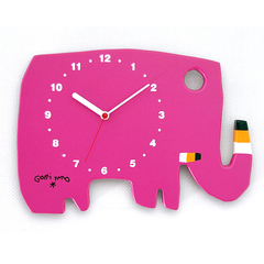 【直筆サイン入り】五味太郎 オリジナル時計  「ローズピンクのゾウ」