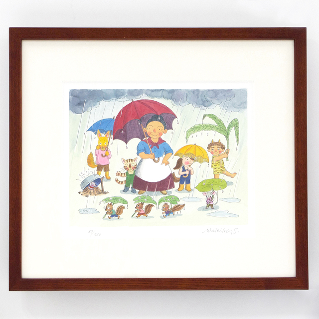 送料無料）【直筆サイン入り版画】さとうわきこ 雨ふりばば