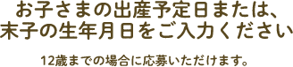 お子さまの出産予定日または、末子の生年月日をご入力ください